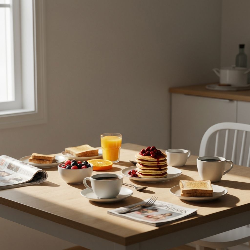 A relaxed weekend brunch setting at home with natural lighting